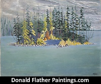 Original landscape painting likely from the Shuswap Lake, BC region by renown Canadian Artist, Donald Flather
